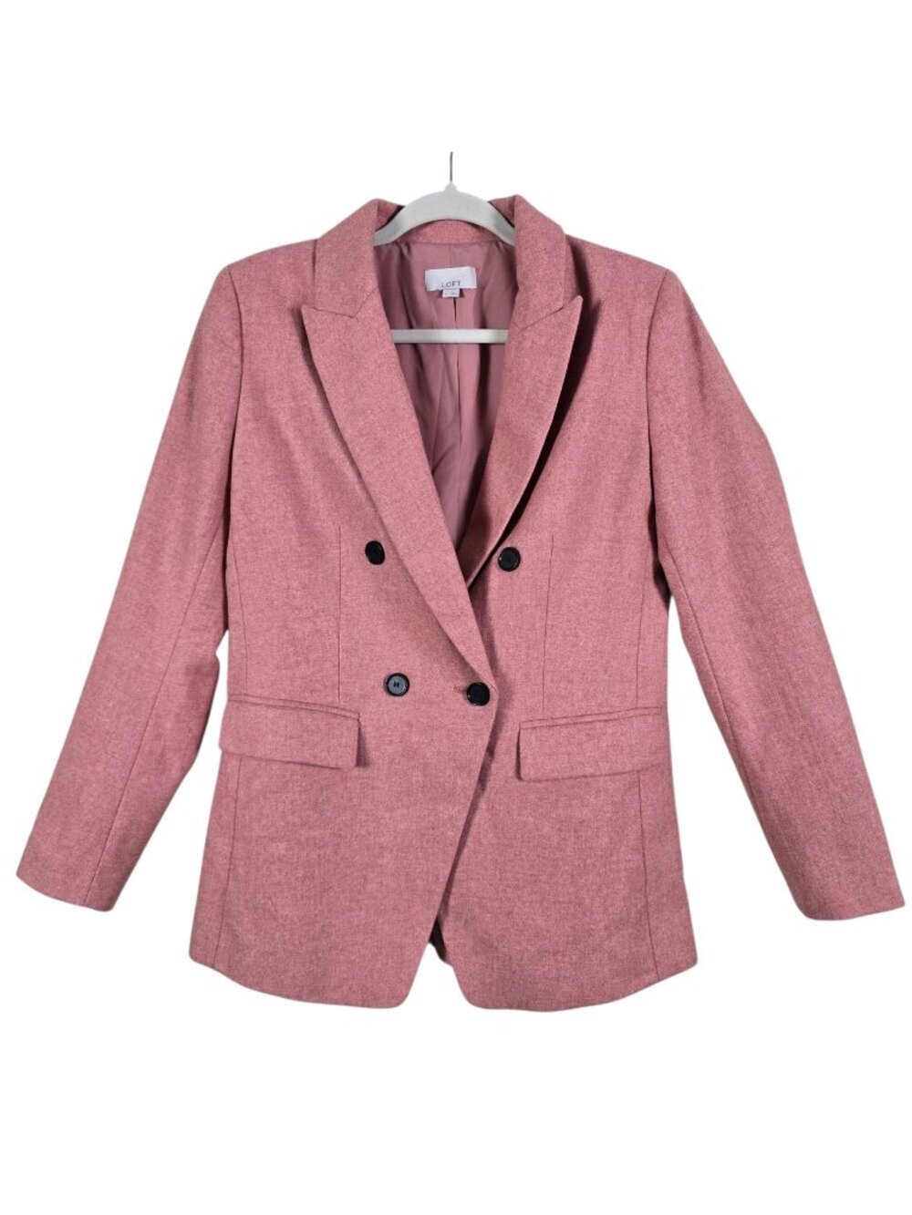 LOFT Womens Pink Wool Blend Double Breasted Preppy Work Blazer Jacket Size 4
